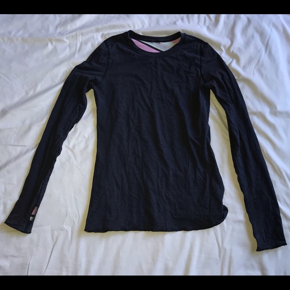 Ivivva Reversible Long Sleeve Shirt - Blue and Multi colored striped - size 14